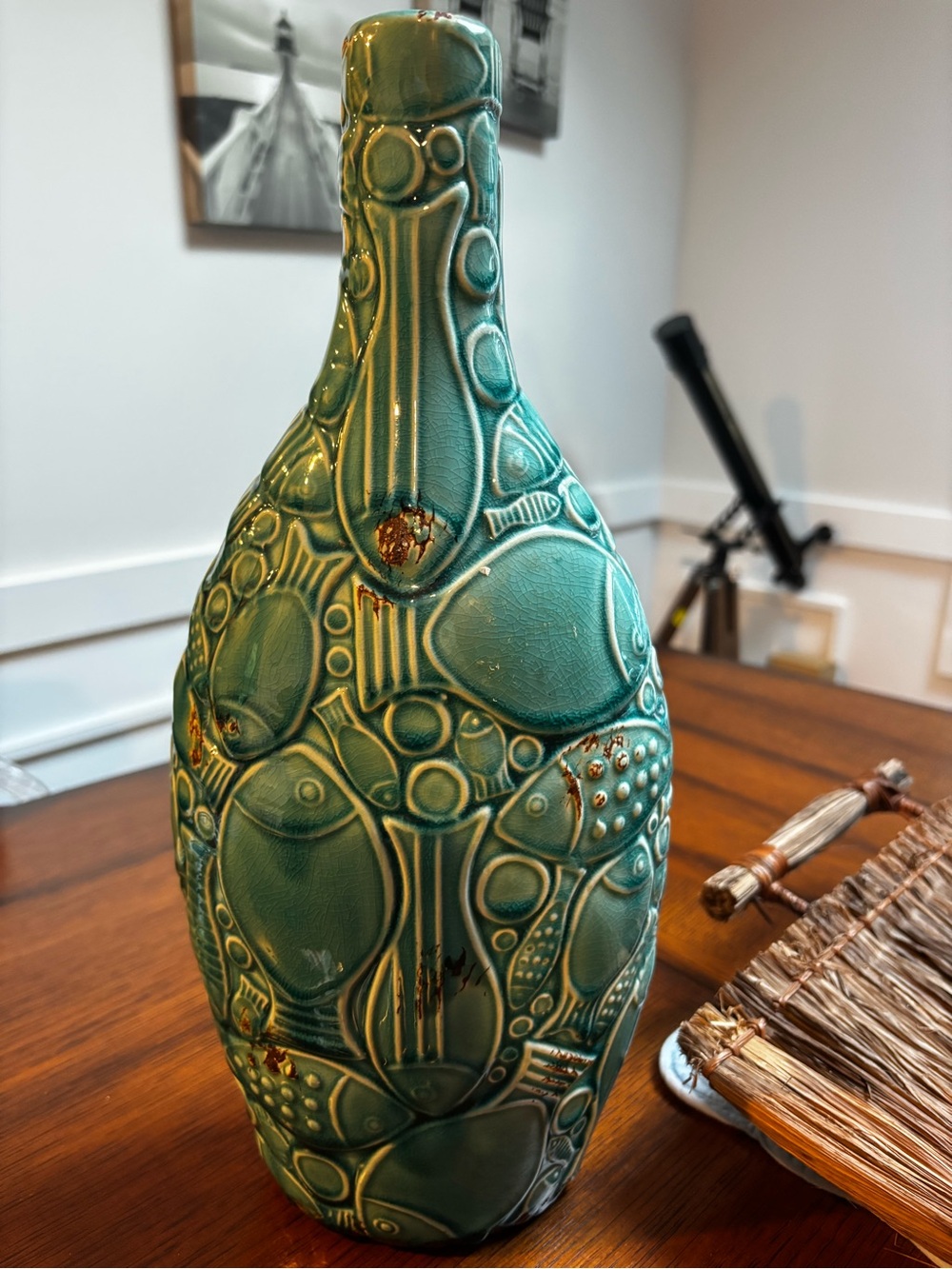 Turquoise Ceramic Decorative fish Vase - Home Art